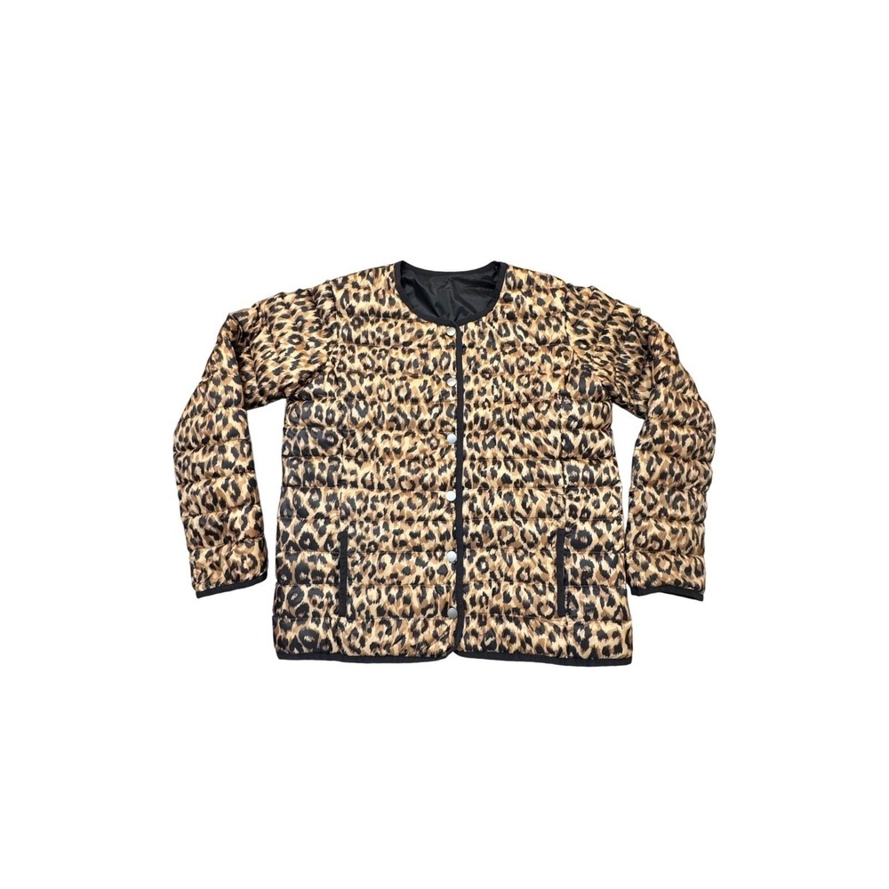 Gerard Darel Paris Reversible Down Puffer Jacket Leopard Black Light Size 2
